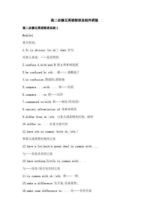 高二必修五英语短语总结外研版