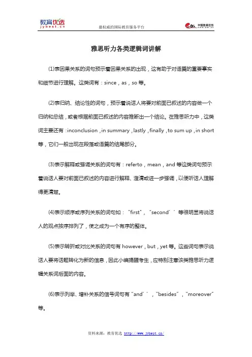 雅思听力各类逻辑词讲解