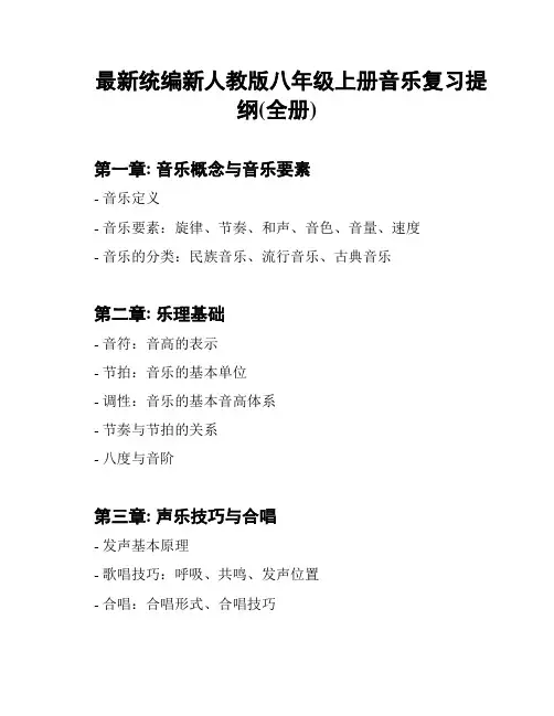 最新统编新人教版八年级上册音乐复习提纲(全册)
