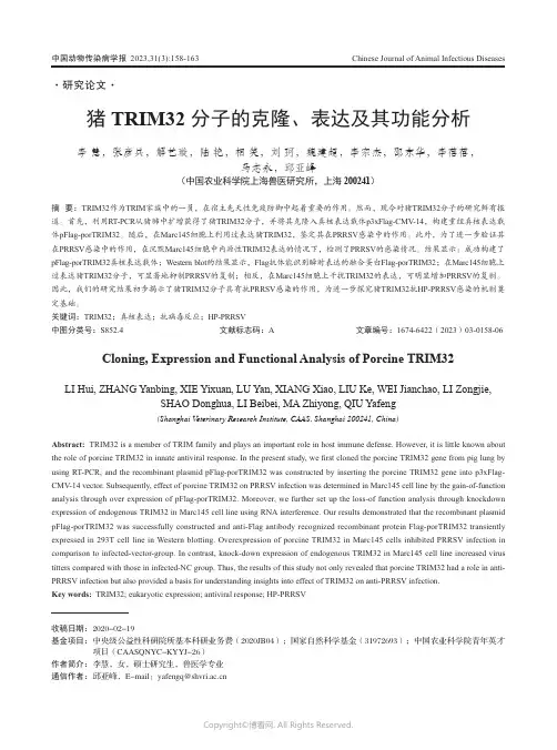 猪TRIM32_分子的克隆、表达及其功能分析