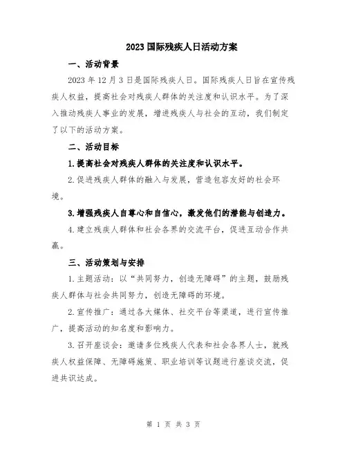 2023国际残疾人日活动方案