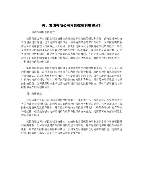 关于集团有限公司内部控制制度的分析