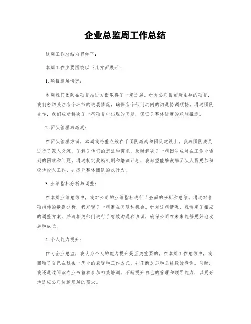 企业总监周工作总结