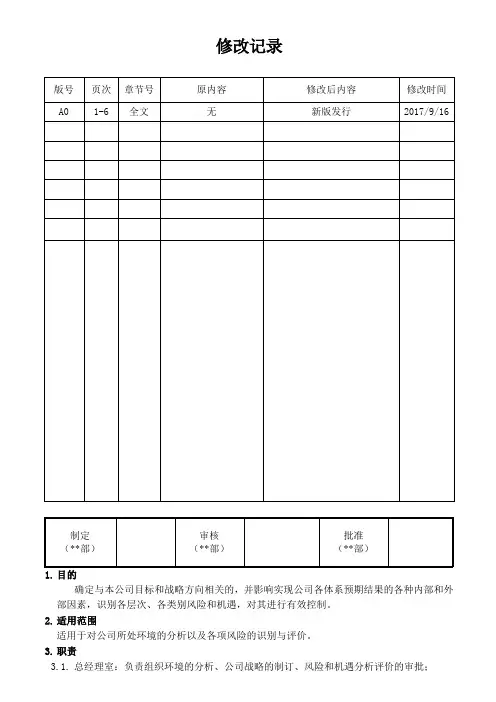 组织环境分析及风险管理程序