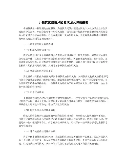 小额贷款信用风险的成因及防范控制