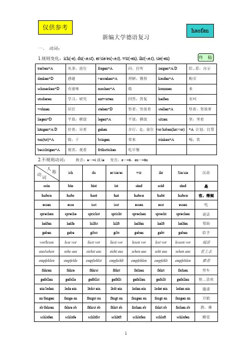 新编大学德语教材复习材料