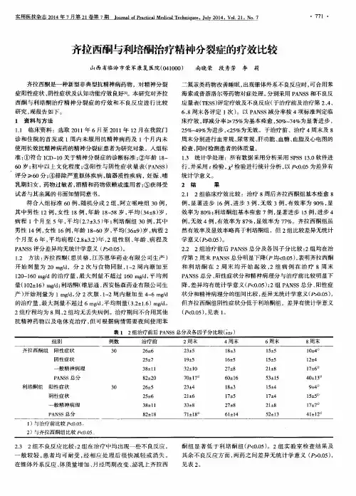 齐拉西酮与利培酮治疗精神分裂症的疗效比较