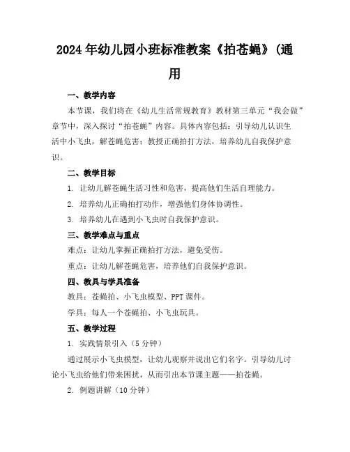 2024年幼儿园小班标准教案《拍苍蝇》(通用