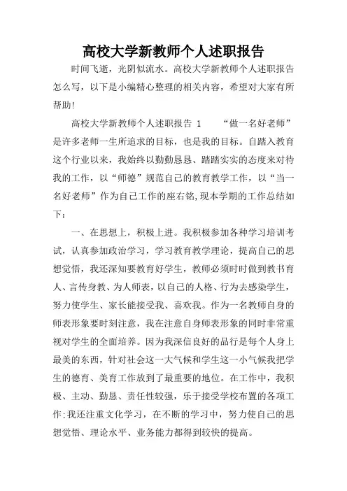 高校大学新教师个人述职报告