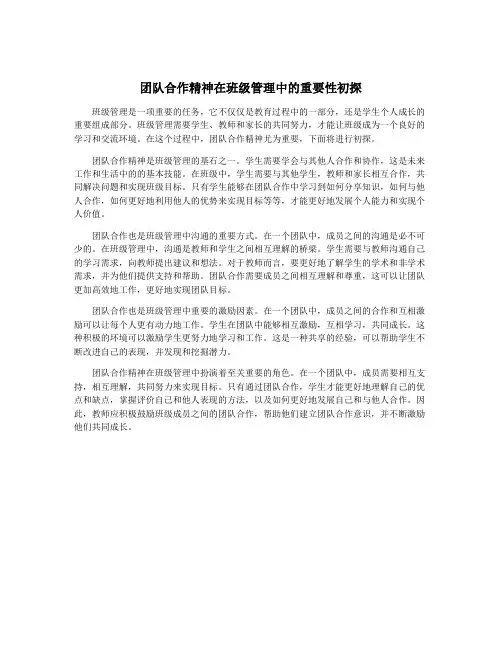 团队合作精神在班级管理中的重要性初探