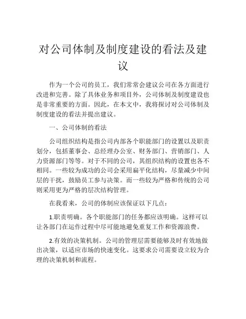 对公司体制及制度建设的看法及建议