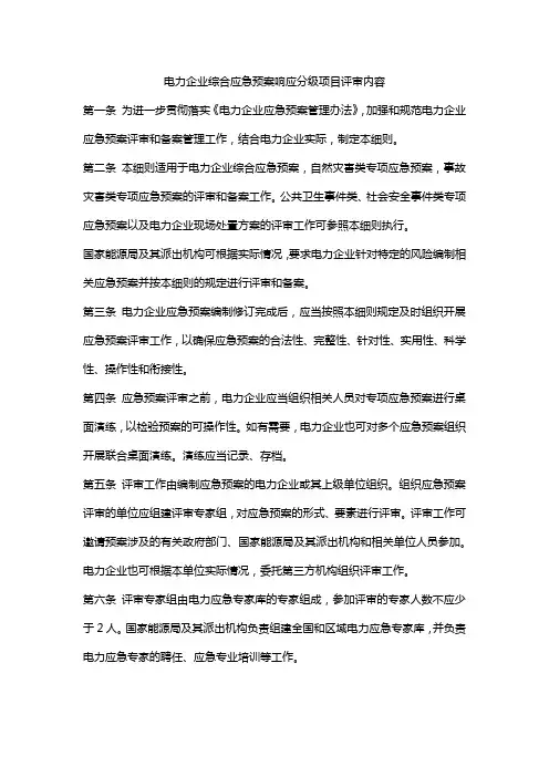 电力企业综合应急预案响应分级项目评审内容
