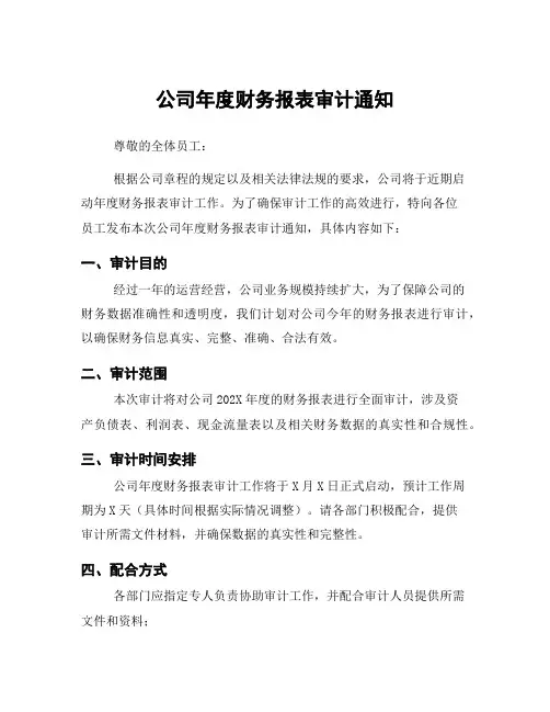 公司年度财务报表审计通知