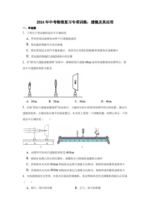 2024年中考物理复习专项训练：透镜及其应用(含答案)