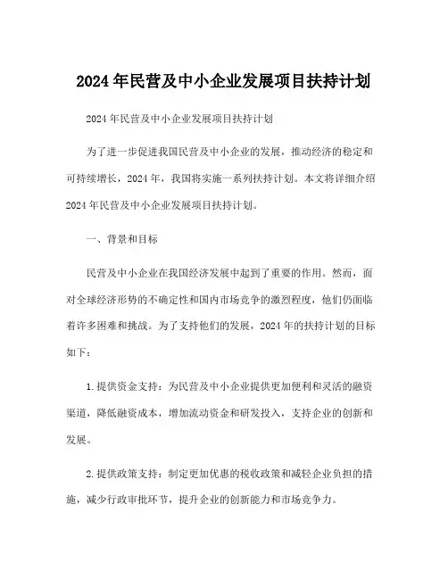 2024年民营及中小企业发展项目扶持计划