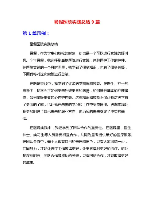 暑假医院实践总结9篇