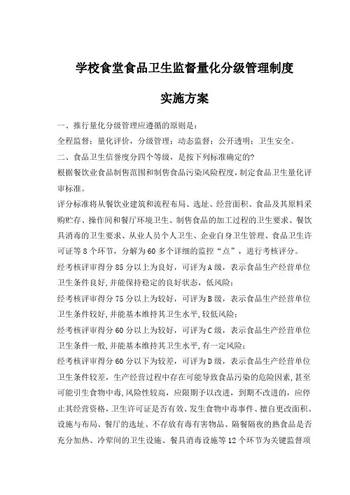 学校食堂食品卫生监督量化分级管理制度