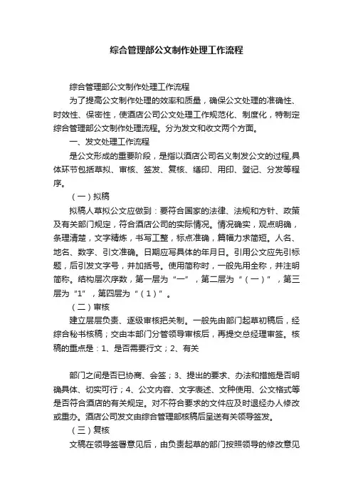综合管理部公文制作处理工作流程