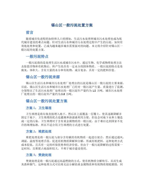 锡山区一般污泥处置方案