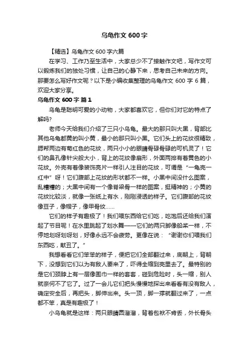 【精选】乌龟作文600字六篇