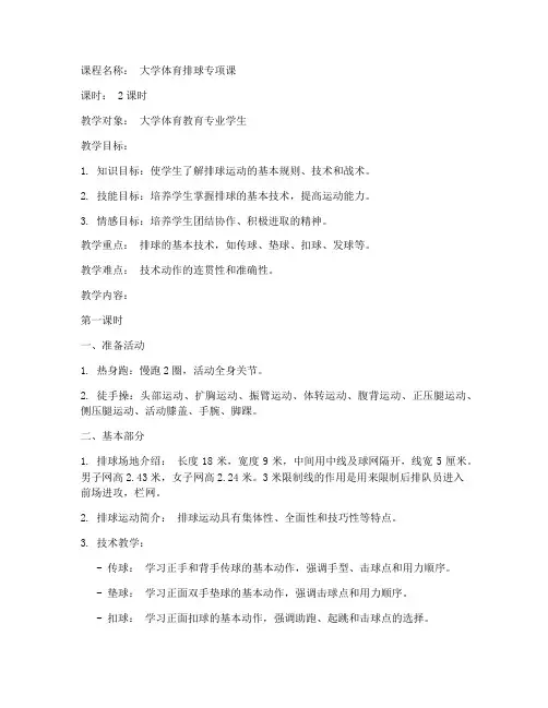 大学体育教案排球