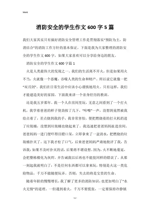 消防安全的学生作文600字5篇