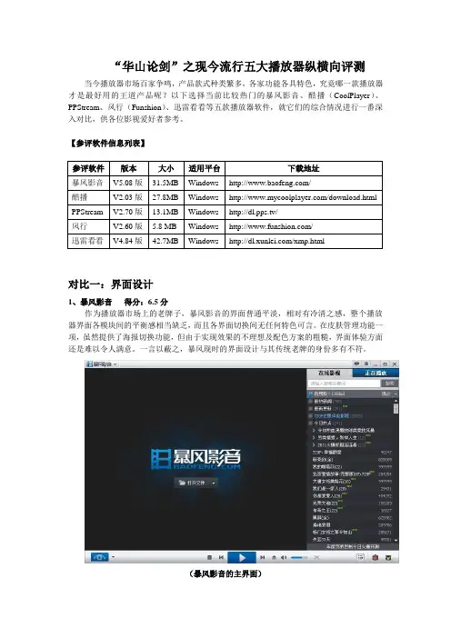 现今流行五大播放器纵横向评测