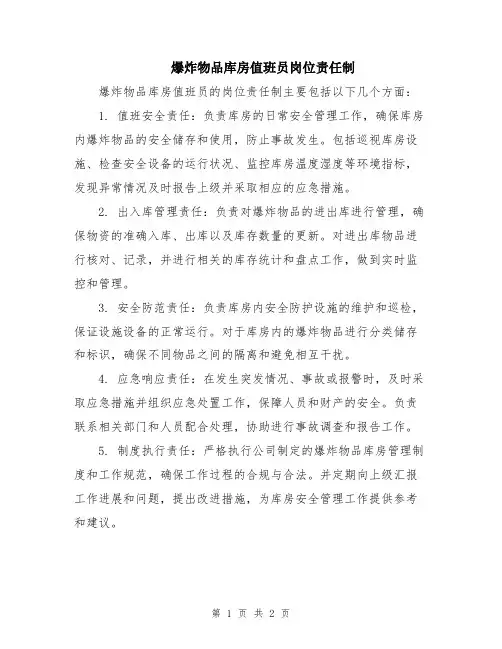 爆炸物品库房值班员岗位责任制