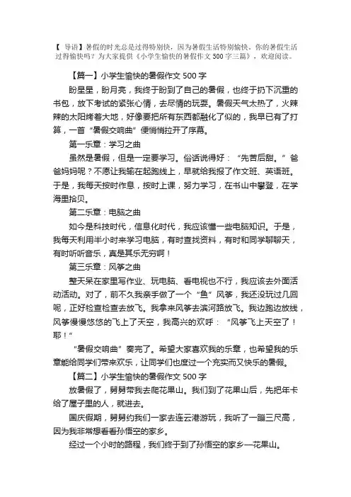 小学生愉快的暑假作文500字三篇