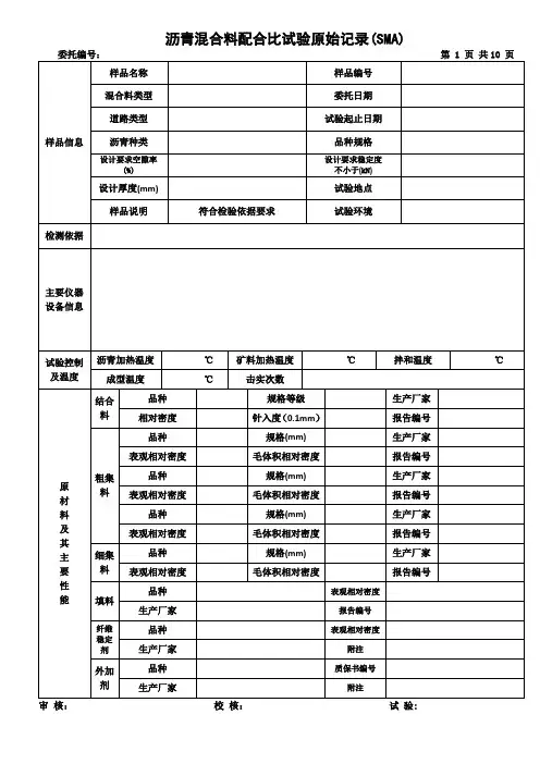 SMA沥青混合料配合比检测记录
