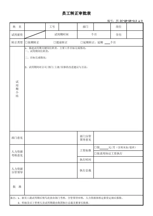 试用期考核及转正审批定级表