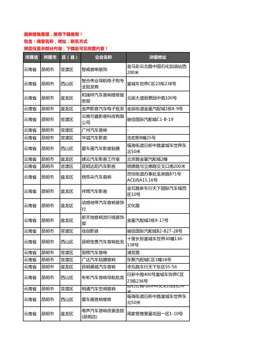 新版云南省昆明市汽车影音企业公司商家户名录单联系方式地址大全119家