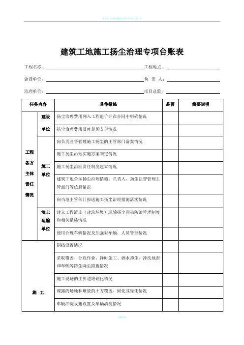 建筑工地施工扬尘治理专项台账表