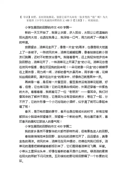 小学生美丽的田野作文400字【五篇】