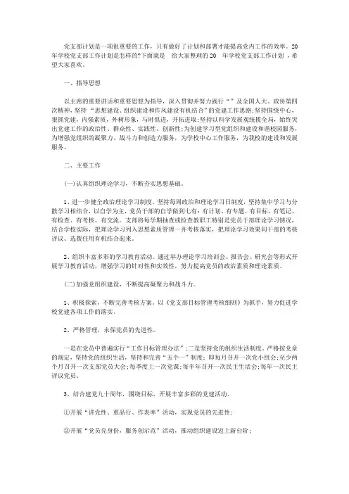 2020年学校党支部工作计划【精选】