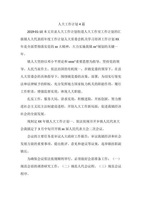 人大工作计划4篇