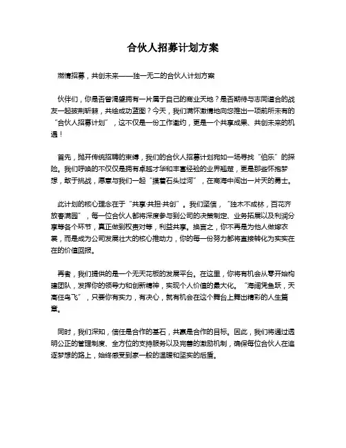 合伙人招募计划方案