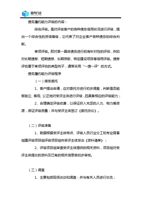 项目股权价值分析及债务履约能力评级