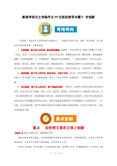 新高考语文之考场作文60分技法指导专题十 有创新