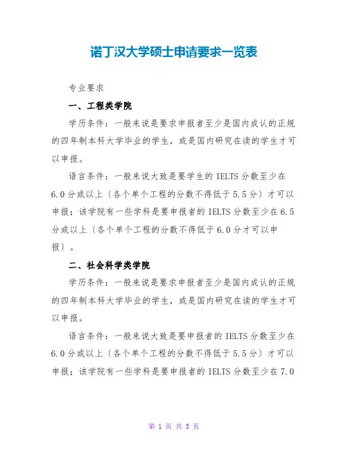 诺丁汉大学硕士申请要求一览表