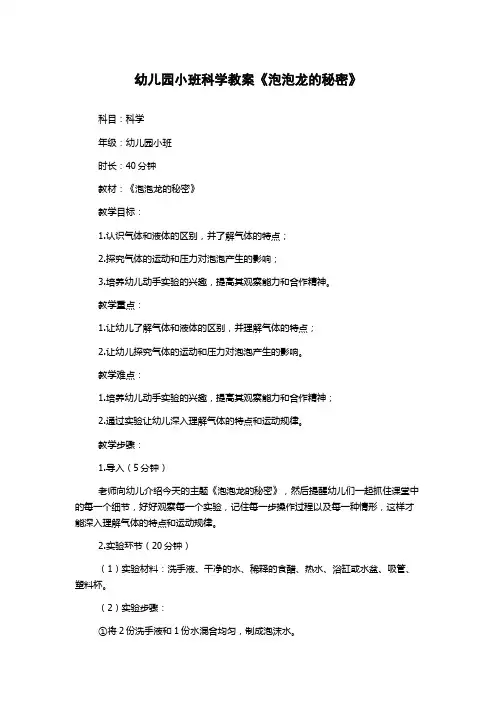 幼儿园小班科学教案《泡泡龙的秘密》