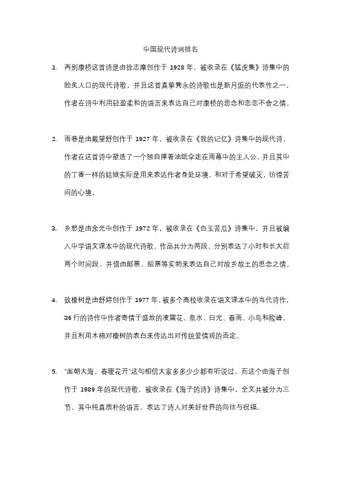 中国现代诗词排名