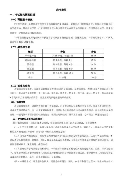 自考管理经济学复习重点