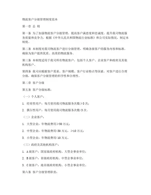物流客户分级管理制度范本
