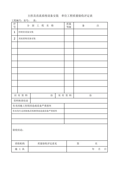 主控及直流系统设备安装单位工程质量验收评定表