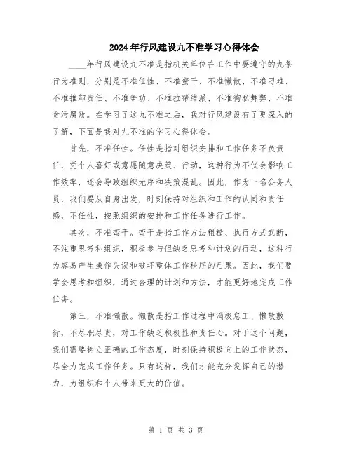 2024年行风建设九不准学习心得体会