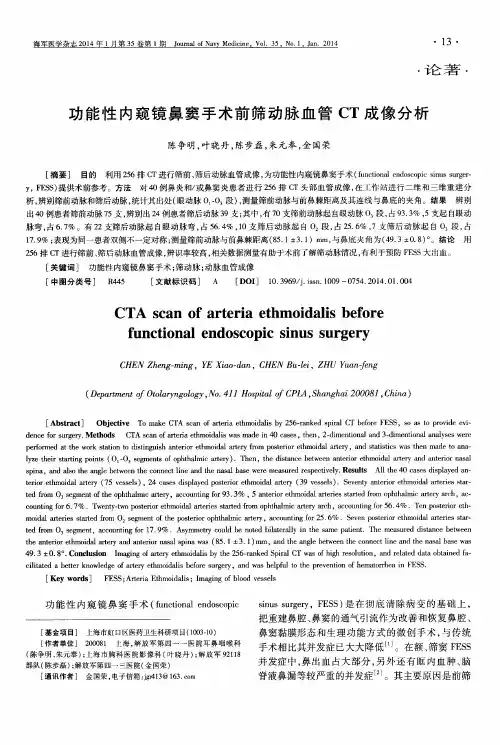 功能性内窥镜鼻窦手术前筛动脉血管 CT成像分析