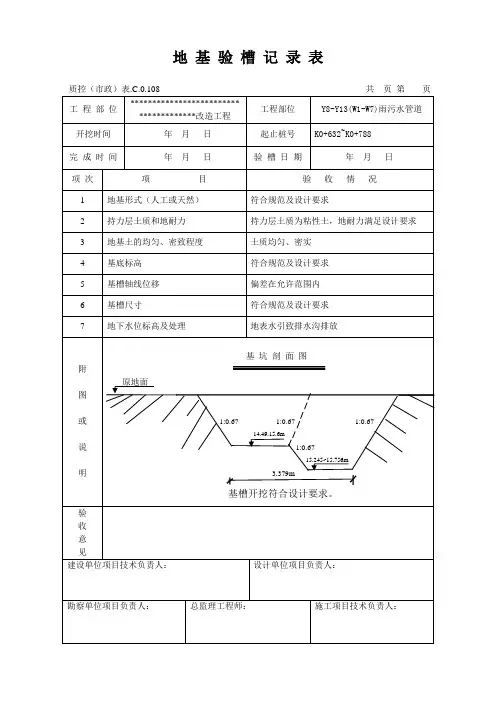 雨污水管道地 基验槽记录表