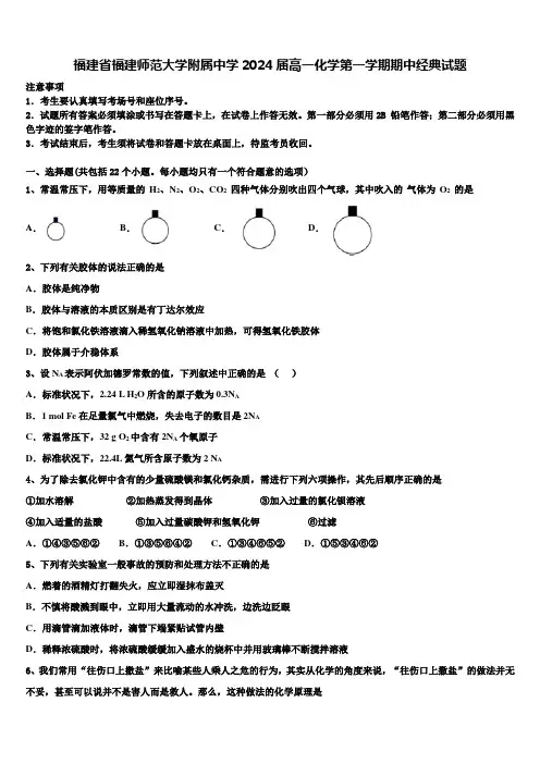 福建省福建师范大学附属中学2024届高一化学第一学期期中经典试题含解析