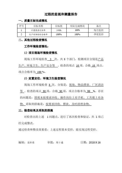 3 过程的监视和测量报告